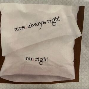 HBH Mr. Right Mrs. Always Right pillowcase set NEW white wedding NWT